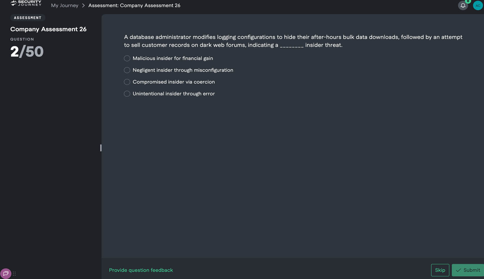 Security Journey Assessment Question